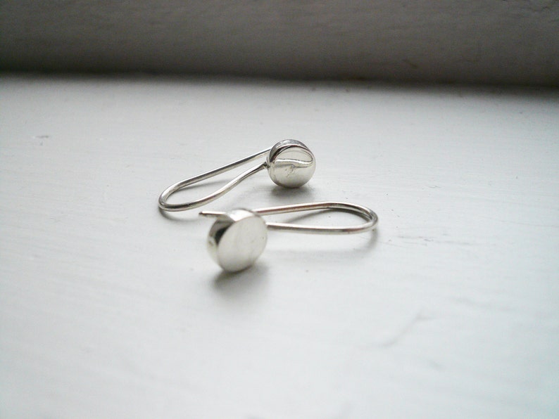 Tiny Circle Earrings. One Piece Earrings. Sterling Silver Dot Earrings. Tiny Silver Earrings. Sensitive Skin Safe. Little Silver Drops. image 2