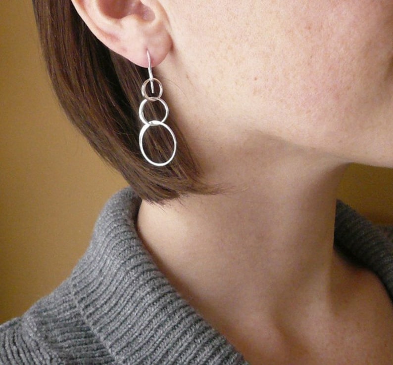Three Linked Circles Earrings in Sterling Silver Dainty Everyday Sterling Silver Earrings image 3