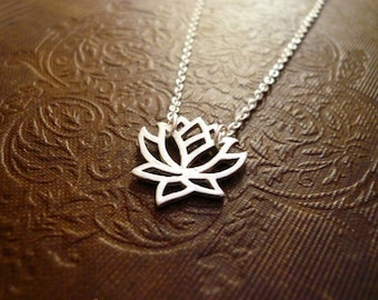 Silver Lotus Necklace. Sterling Silver Lotus. Silver Blooming Flower Necklace. Lotus Flower Necklace. Bereavement gift. Inspirational gift.