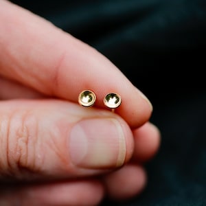 Tiniest Gold Reflecting Pool Earrings. 14K Gold Filled Stud Earrings, Gold Dot Circles.  5mm studs. Single or pair. Handmade jewelry.