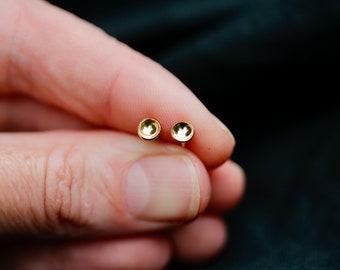 Tiniest Gold Reflecting Pool Earrings. 14K Gold Filled Stud Earrings, Gold Dot Circles.  5mm studs. Minimalist gold studs. Handmade jewelry.
