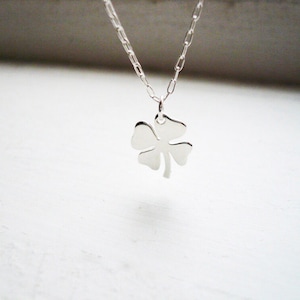 Tiny Four Leaf Clover Necklace in Sterling Silver Sweet and Simple Shamrock for Good Luck image 1