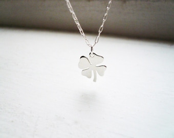 Tiny Four Leaf Clover Necklace in Sterling Silver - Sweet and Simple Shamrock for Good Luck