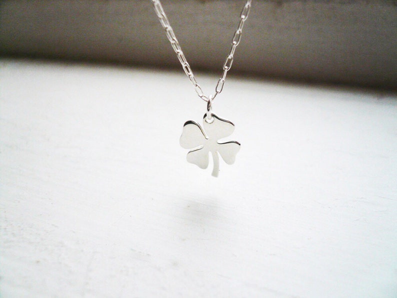 Tiny Four Leaf Clover Necklace in Sterling Silver Sweet and Simple Shamrock for Good Luck image 1