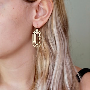 Unique gold earrings. Large geometric brass shapes with 14K gold filled ear wires. Modern earrings. Artsy earrings. Statement earrings. image 1