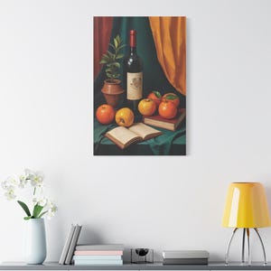 Stillleben Leinwand Kunstdruck, Vintage Wein Stillleben, Wohnkultur, Wandkunst, Geschenk für Weinliebhaber, Küchen Wandkunst