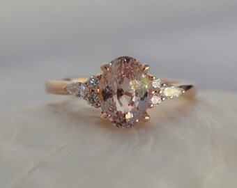 engagement eidelprecious sapphire ring rings campari 5ct 14k champagne peach oval diamond rose gold 2500