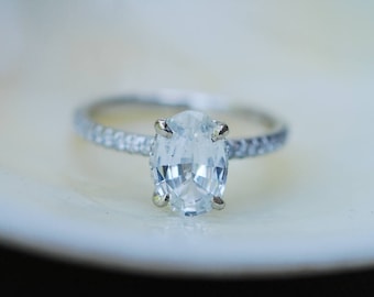 Blake Lively White sapphire ring engagement ring 1.81ct oval cut white sapphire ring 14k white gold diamond ring by Eidelprecious
