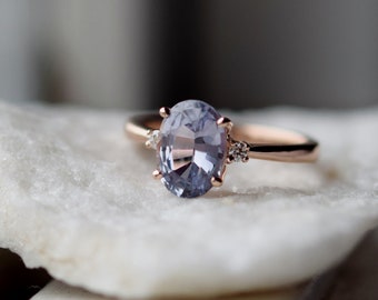 Blue grey sapphire ring. Engagement Ring. Rose gold engagement ring. Sapphire ring 3 stone ring by Eidelprecious