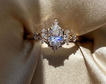 Dela Lab Grown Diamond Ring. Enchanted Engagement Ring Gold Whimsical Fantasy moissanite ring Unique 14k gold ring for romantic bride