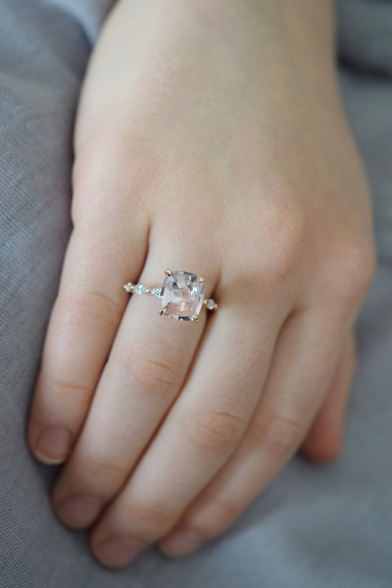 Rose Gold Engagement Ring. Peach sapphire engagement ring. Godivah ring. One of a kind ring Sapphire Oval Engagement ring image 3