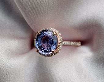 Blueberry sapphire ring. 3.6ct sapphire engagement ring. Rose Gold Diamond Ring, Violet Blue sapphire ring. Engagement Ring by Eidelprecious