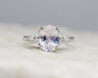 White sapphire engagement ring. color change sapphire ring 5ct oval diamond ring Platinum ring. Trillium Engagement ring Eidelprecious