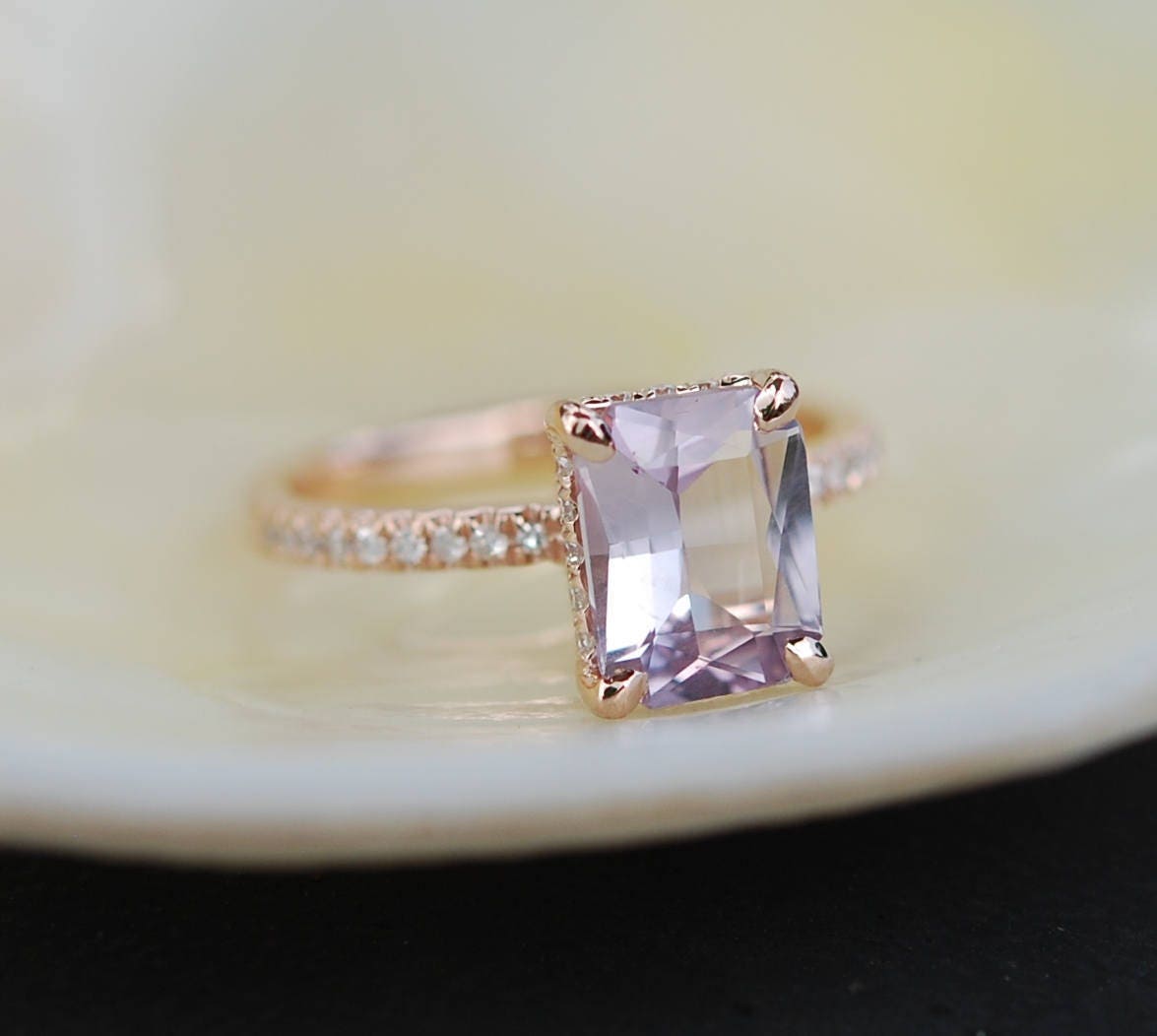 Emerald cut Sapphire Ring. Engagement Ring emerald cut 14k rose gold