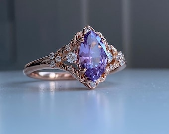 Lavender Sapphire & Diamond Engagement Ring: Arwen Marquise Rose Gold Setting