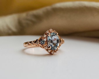 Kassandra Filigree Mint Sapphire Engagement Ring Gold, Fantasy vintage engagement ring September Birthstone Ring, Delicate Ring, Fairy Tale