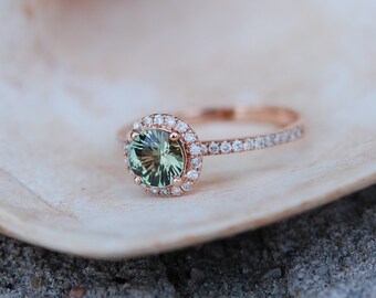 2ct Sparkling Green Tea sapphire ring 14k rose gold engagement ring by Eidelprecious