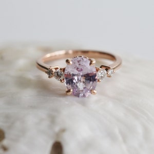 Classic engagement ring, Lavender Peach Sapphire Engagement Ring. Oval cut engagement ring in 14k rose gold by Eidelprecious image 6