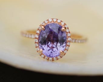 Ultra Violet sapphire ring diamond ring 14k rose gold engagement ring 2.88ct oval lavender sapphire. Color 2018 by Eidelprecious