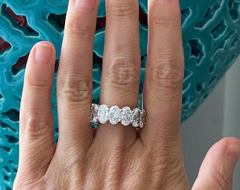 15ct Oval Lab Grown Diamond Eternity Band - 14k White Gold Anniversary Ring