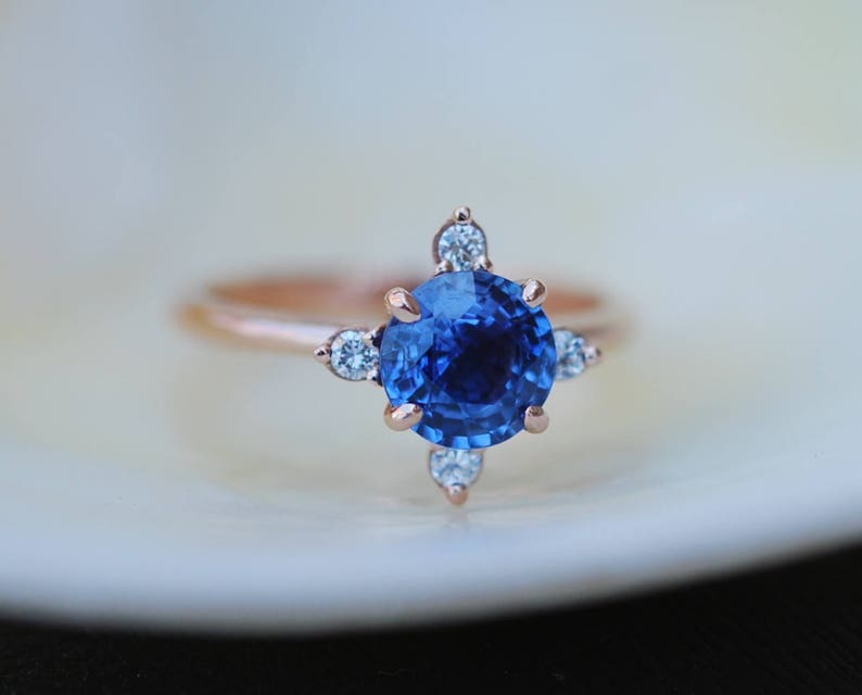 Blue sapphire ring. Round Blue sapphire engagement ring. | Etsy