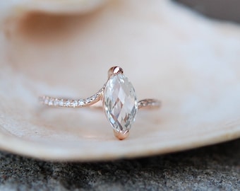 D/VVS2 Unconventional engagement ring. Marquise engagement ring. Rose gold diamond ring. bypass engagement ring 1ct diamond ring.