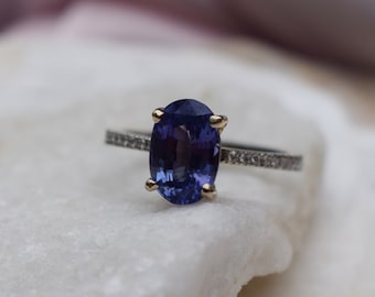 Indigo blue sapphire ring. Blue purple sapphire engagement ring. Oval diamond ring. Blake ring. White gold engagement ring by Eidelprecious