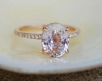 Engagement ring diamond ring 3.58ct Lavender Peach oval sapphire ring. Engagement ring by Eidelprecious