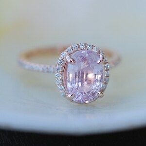 Oval engagement ring with peach sapphire rose gold engagement ring 14k diamond 2.94ct Oval raspberry peach champagne sapphire image 2