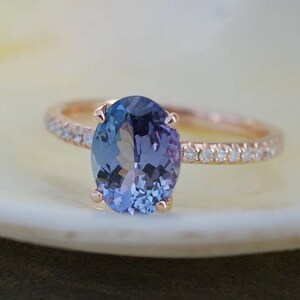 Tanzanite Ring. Rose Gold Engagement Ring 1.5ct Lavender Lilac Tanzanite oval cut engagement ring 14k rose gold. image 2