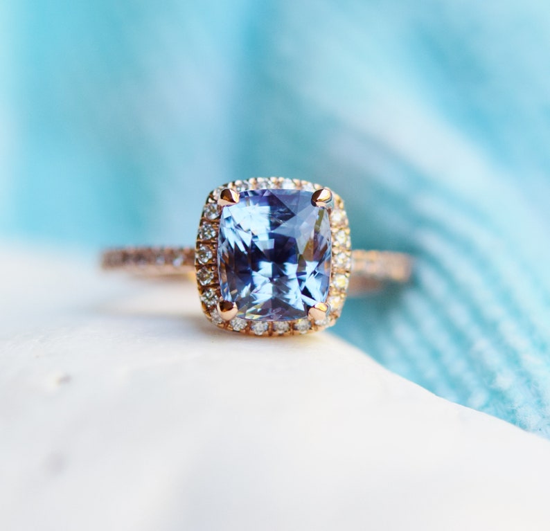 Cornflower Blue Sapphire Ring. 2ct Square Cushion Diamond | Etsy