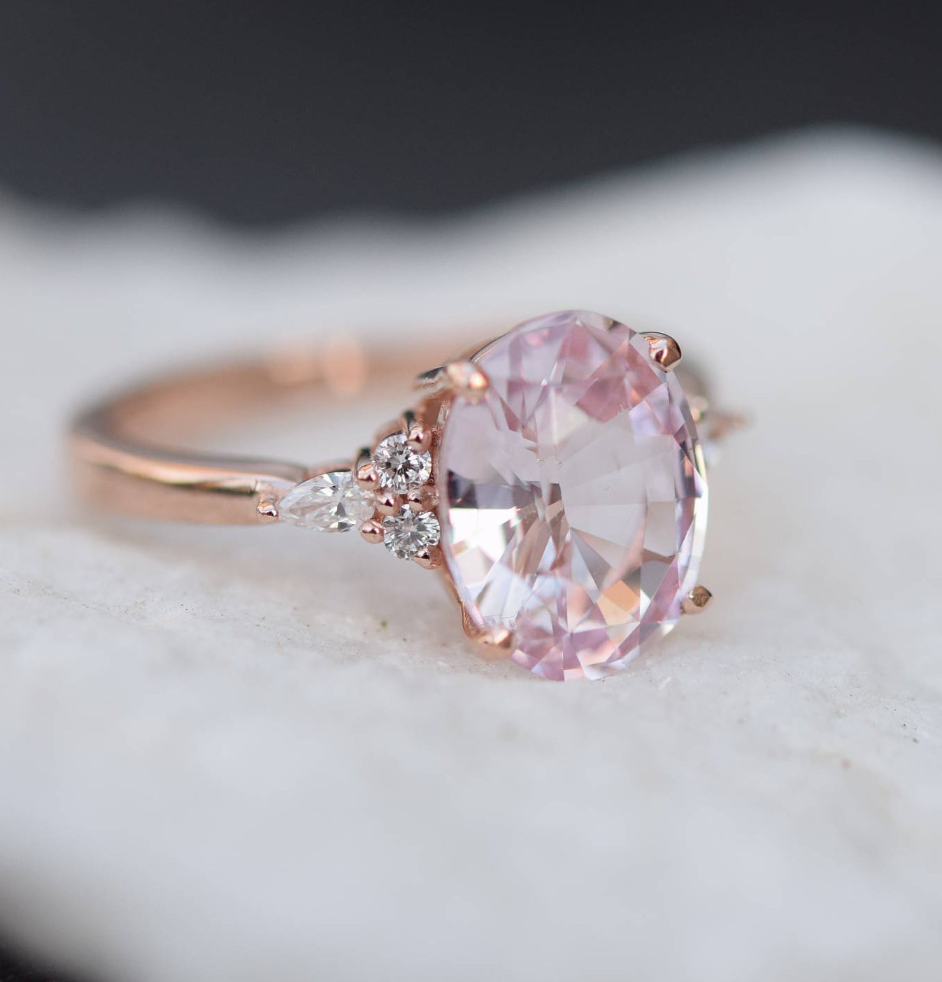 2Ct Oval Cut Pink Sapphire & Diamond Halo Engagement Ring 14K White Gold Finish