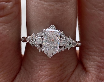 Eowen Radiant Lab Grown Diamond Engagement Ring Platinum. Fantasy inspired lab diamond engagement ring. Whimsical Fairytale Ring