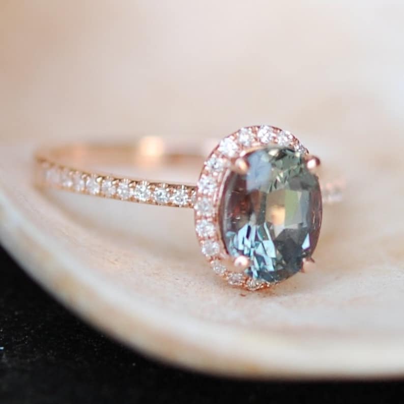 Green Blue Sapphire Engagement Ring. Mint Sapphire Rings. Etsy