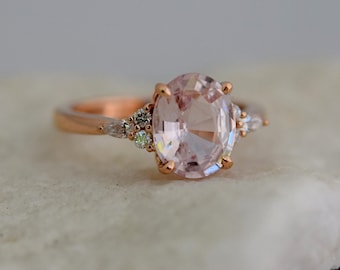 Blush sapphire engagement ring. Oval Light pink sapphire ring. Rose gold Campari Engagement ring. 2.4ct Natural sapphire engagement rings