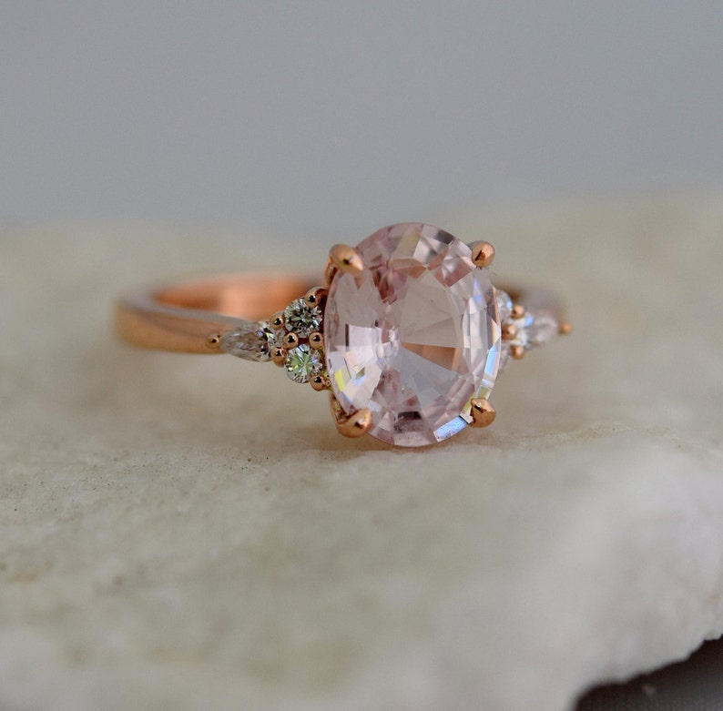 Blush Sapphire Engagement Ring. Light Peach Pink Sapphire - Etsy