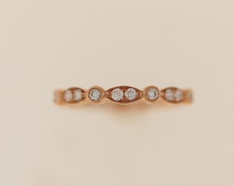 Scalloped band Rose Gold Wedding Band Stackable 14k Rose Gold Diamond Band Half Eternity band