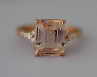 Engagement Ring Rose gold engagement ring Peach Champagne Sapphire ring Campari ring emerald cut diamond ring 4.65ct ring by Eidelprecious