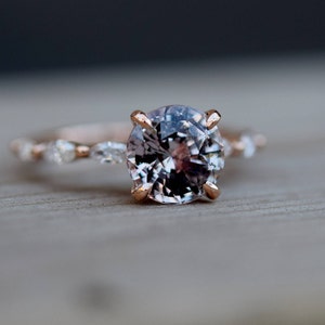 Moody engagement ring. Round Sapphire ring. Mood ring. Marquise diamond Engagement Ring in rose gold by Eidelprecious