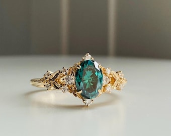 Greta Elvish Green Moissanite Engagement Ring: Fairytale 14k Gold