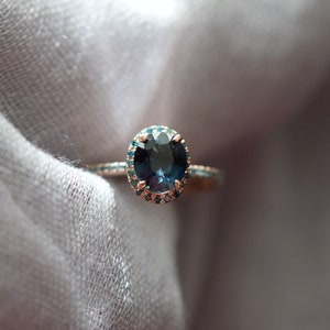 Blue Green sapphire ring. Peacock engagement ring. Oval Teal sapphire ring. 14k Rose gold engagement ring by Eidelprecious image 5