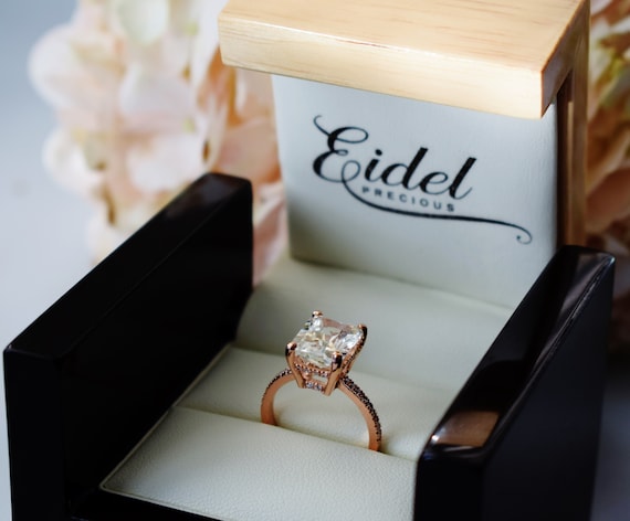 Champagne Sapphire Engagement Ring 6.5ct Emerald Cut Champagne