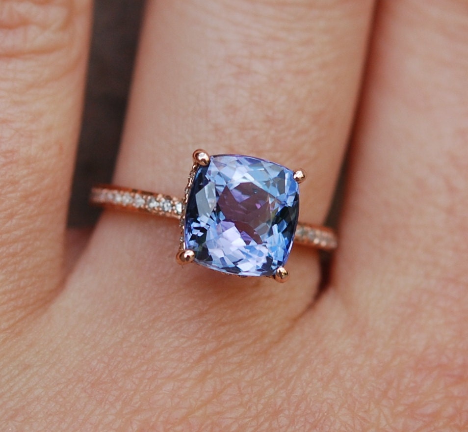 Tanzanite Ring. Rose Gold Engagement Ring Lavender Blue Tanzanite ...