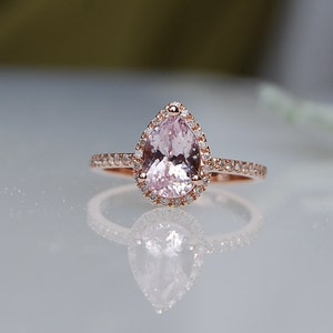 1.15ct Pear shape Ice Peach sapphire in 14k rose gold diamond ring engagement ring