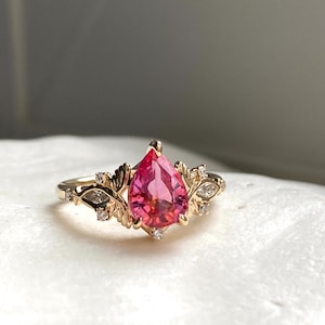Yara Butterfly Gold Padparadscha Sapphire Engagement Ring: Lab Diamond 14k Gold