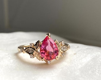 Yara Sunset Padparadscha Sapphire Engagement Ring. Butterfly Gold lab grown diamond fantasy engagement ring by EidelPrecious