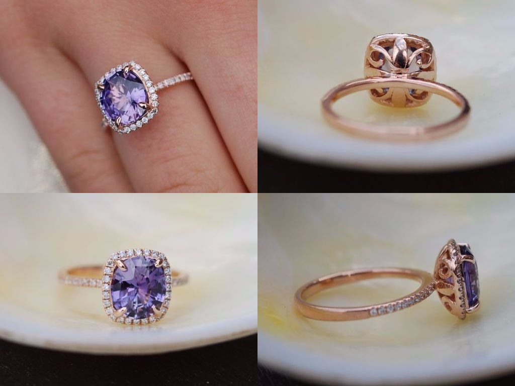 Purple Sapphire Engagement Ring. Rose Gold Ring. 14k rose gold diamond ...