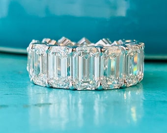 15ct Lab Grown Diamond Eternity Band: Emerald Cut 14k White Gold