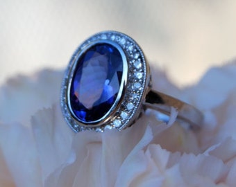 LA VIOLETTE  by Eidelprecious Tanzanite Engagement Ring Diamond Ring White Gold Ring. Bezel engagement ring by Eidelprecious