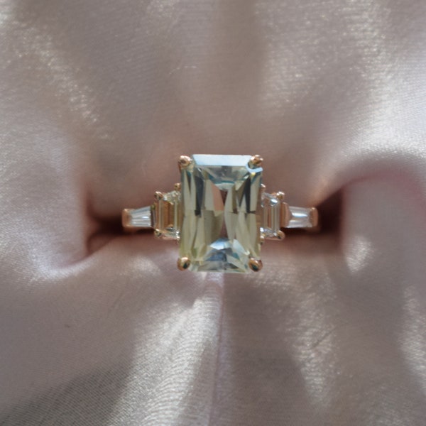 Smokey Ice Sapphire Engagement Ring. Rose gold diamond ring. Emerald cut. Radiant cut. Tapered diamond ring Ice collection by Eidelprecious